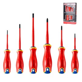 HAUTMEC Insulated Screwdriver Set, 6-Piece Electrician Screwdriver Set, VDE & GS Certified 1000V, with S2 Steel Magnetic Tips and Tri-Material Handles for Professional Electrical Work, HT0331