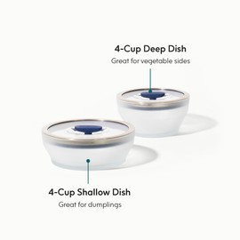 Anyday 4-Pc Microwave Cookware & Glass Food Storage Set with Glass Lids | Medium Plastic-Free Containers | Stackable Steamer with Vented Lid for Microwave-Safe Reheating & Steaming Vegetables, Rice