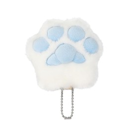 GUFER Fluffy Cat Paw Key Holder, Plush Toy (Approx. 3.1 x 3.5 inches (8 x 9 cm), Cute Fluffy Cat Paw Key Holder, Ball Chain, white-blue