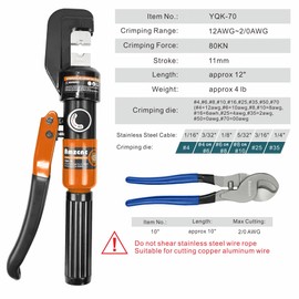 AMZCNC Hydraulic Cable Lug Crimper 8 US TON 12 AWG to 00 (2/0) Electrical Terminal Cable Wire Tool Kit with 9 Die (Crimping Tool and Copper wire scissors)