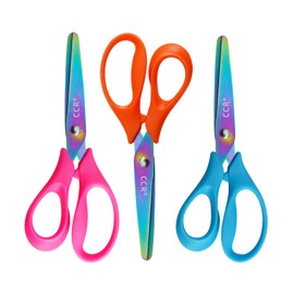 CCR Left Handed Scissors Kids,Left Handed Colored Titanium Children's Scissors,13cm Left Handed Kids Scissors,Comfortable Grip Suitable for Classroom,School,Home and Craft Room,3 Pack