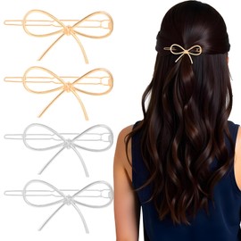 4 Pcs Bow Barrettes for Women Thin Hair, Metal Hairpins with Chic Minimalist Bows, Small Barrettes, Cute Bow Hair Pins for Fine Thick Hair Simple and Stylish Accessories Gift for Women Girls