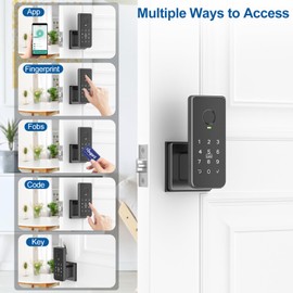 Foxgard Fingerprint Door Lock – 5-in-1 Biometric Smart Lock with Keypad, App Control, Key, Auto-Lock, Electronic Deadlock – Keyless Entry for Bedroom, Office, Indoor Use – Includes 6 IC Cards