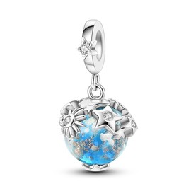 CYCUFF 925 Sterling Silver Charms Suitable for Bracelet Pendants Beads, Charm Necklaces Jewellery Gift for Women Family Friends (Luminous Glazed Planet Charm)