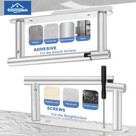 Adhesive Toilet Paper Holder Rotatable SUS 304 Stainless Steel Pivoting Double Post Design, Wall-Mounted No Drill Mega Roll Holder for Bathroom & RV, Modern Bathroom Tissue Holder, Matte Black 1 Pack