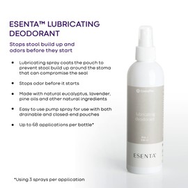 ESENTA Ostomy Lubricating Deodorant Spray, Prevents Odor and Buildup, Made with Natural Essential Oils, 8 fl Ounces (Pack of 1)