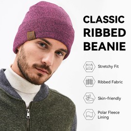 OZERO Womens Winter Slouchy Beanie Stocking Hat Cold Proof Polar Fleece Daily Skull Cap Purple