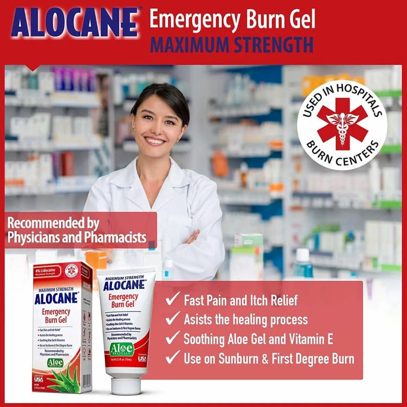 Alocane Emergencia Burn Del Gel, 4% De Lidocaína Maximum Str