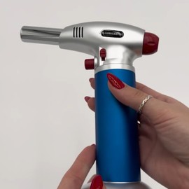 Illumicharge Butane Torch for Cooking - Refillable Culinary Torch for Creme Brulee, Ideal Camping Essentials, Can Opener, Heat Gun Functionality - Butane Not Included - Blue