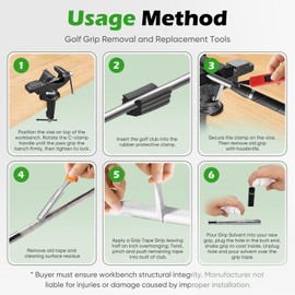 ZSGrowth Golf Grip Regripping Kit with Tapes & Solvent,Portable Table Vise Rubber Clamp for Golf Clubs Removal Tool,Golf Grip Replacement Kit