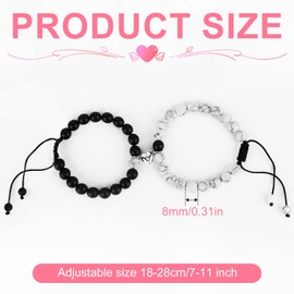 XIHIRCD 2pcs Couple Bracelets, Adjustable Love Heart Magnetic Matching Beaded Bracelets Jewelry Gift for Him Her Friendship Boyfriend Girlfriend Valentines Christmas Birthday(Black White)