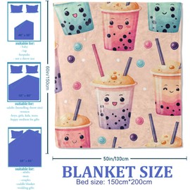 Plistiz Cute Bubble Tea Throw Blanket 50x60, Boba Theme Blankets for Living Room Decor, Soft Flannel Bubble Tea Gifts for Women