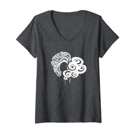 Womens Curly Hair Afro V-Neck T-Shirt