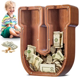 SummiDate Extra Large Wooden Piggy Bank| Piggy Bank for Boys Girls Toddler| Alphabet U Money Bank| Coin Bank Birthday Gift for Kids|Children's Day Gift(12"- Initial-U)