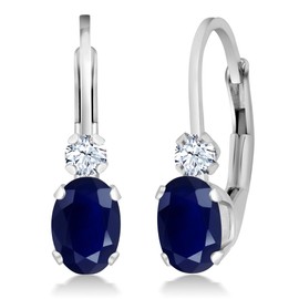 Gem Stone King Drop Leverback Earrings for Women | 925 Sterling Silver | Gemstone Birthstone and White Created Sapphire | Oval 6X4MM and Round 2MM | 3/4 Inch