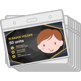 50pcs Flowing ID Card Holders – 50 Badge Holder Pack – 50 Waterproof PVC Cards Holder for Lanyard – Durable and Transparent ID Badge Holder – Horizontal Display – Reusable ID Card Holder – 85 x 54mm
