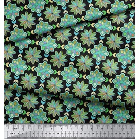Soimoi Black Cotton Duck Fabric Multicolor Mandala Print Fabric by The Yard 56 Inch Wide
