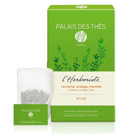 Palais des Thés Caffeine-Free Tea - L'Herboriste N°108 Organic Relaxation Herbal Blend with Lemon Verbena, Orange & Mint - Premium Tea Bags, Serves 20 Cups