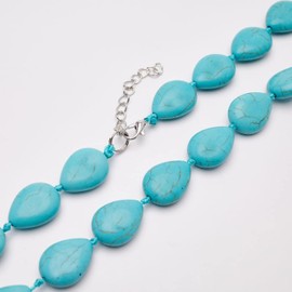 TreasureBay Handmade Beaded Natural Tiger's Eye, Blue Spots, Agate Gemstone Necklace for Women Ladies and Girls - Women's Necklace 18In (Blue Turquoise)