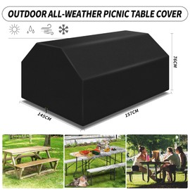 PATIO PLUS Picnic Table Cover Waterproof,Outdoor Table Bench Cover, Heavy Duty 420D Oxford Fabric Garden Furniture Cover( 157x145x76cm, Black)