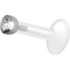 PIERCINGLINE PTFE Labret with Internal Thread, Titanium Crystal Attachment, Piercing, Lip, Nose, Ear, Helix, Choice of Colours and Sizes, Titanium PTFE Titanium, Cubic Zirconia