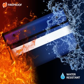 5200℉ Insulated Fireproof Money Bag for Cash,Water Fire Proof Document Pouch with Water-Proof Zipper,Heat Resistant File Envelope for Insurance Policies, Bank Statements, and Jewelry (11"x7.7",Blue)