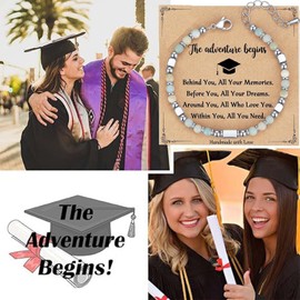 Afcrho 2025 Graduation Gifts For Her Girl Women, Small Crystal Graduation Bracelet with Unique Cap Gift Box Blue