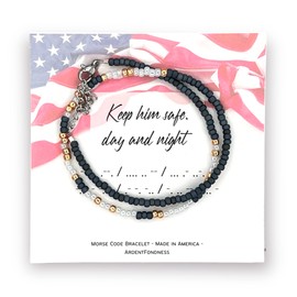 Morse Code "Keep him safe, day and night" US Military Wife Prayer Protection Bracelet Mom Girlfriend, Prayer for US United States America Son Grandson Nephew Godson Brother Husband Fiancé Boyfriend