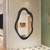 OUSIMY Wavy Mirror with Wood Frame, Modern Decorative Asymmetrical Mirror