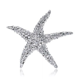 Unbranded Brooch Starfish Clear Crystal Rhinestones Silver Tone