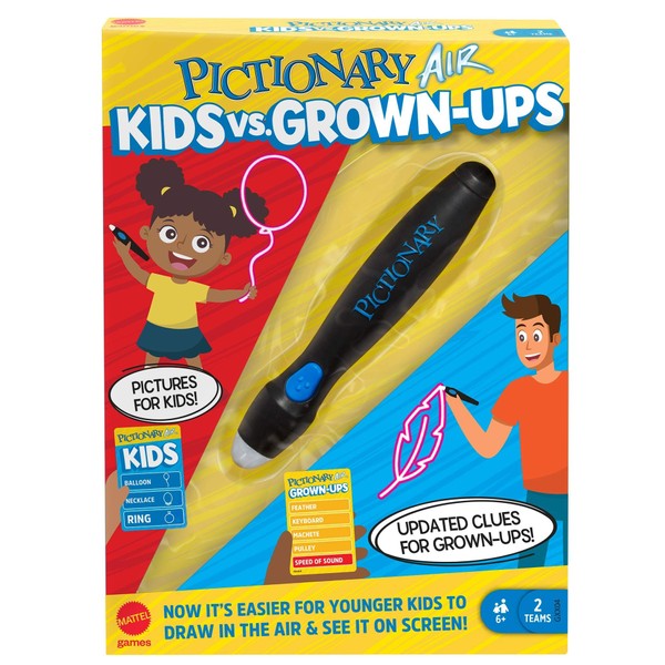 Mattel Games Pictionary Air Kids vs Grown-Ups Family Drawing Game, Links to Smart Devices, Gift for Kid, Family & Adult Game Night, Ages 6 Years & Older (GXX04)