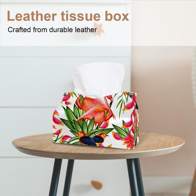 2 Pack Tissue Box Cover Holder, Flamingo Birds Rectangle Leather