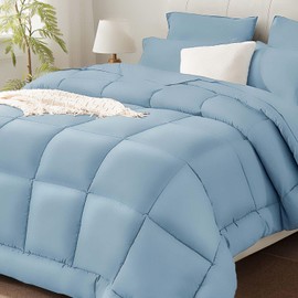 SunStyle Home Light Blue Full Size Comforter Sets - 7 Pieces Bed in a Bag, Lightweight Goose Down Alternative Bedding Sets with All Season Comforter, 1 Flat Sheet, 1 Fitted Sheet, 4 Pillowcases