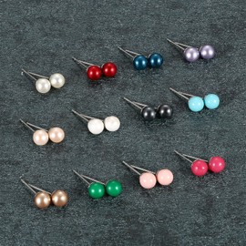 Aroncent 5/6/12 Pairs of Unisex Stud Earrings - Set of Stainless Steel Imitation Pearl Ball Earrings - Ear Piercing Gift for Men and Women - Black, White, Silver - 3 mm / 4 mm / 5 mm / 6 mm / 7 mm / 8 mm, Stainless Steel