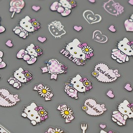 Cute Cat Emboss Nail Art Stickers Decals 5D Cartoon Self Adhesive Nail Stickers Design Kawaii Japanese Cat Nail Decals for Women DIY Manicure Party Nails Decoration Accessories