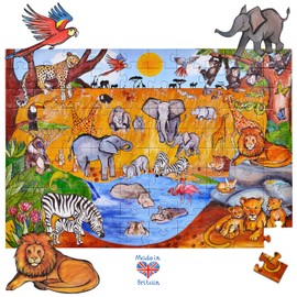 Amonev floor puzzles 100 pieces puzzles for both table and floor with easy to handle thick pieces making it a great gift for any occasion (Safari)