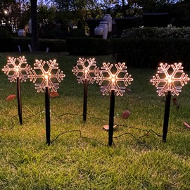 Snowflake Landscape Lights Christmas Pathway Decorative Lights Battery Powered Warm White Waterproof for Indoor and Outdoor Night Landscape Lights Decor(5 Pack)