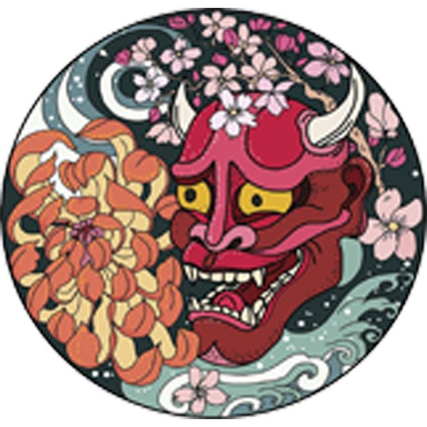 Beautiful Abstract Japanese Art Oni Horned Demon Mask Cartoon Vinyl