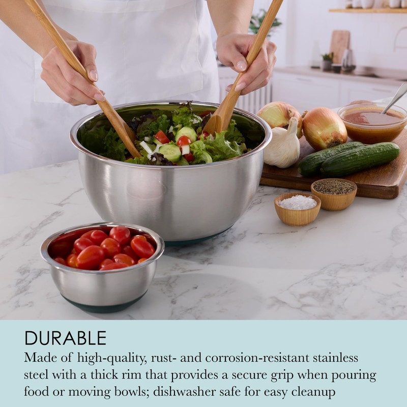 Chicago Metallic Stainless Steel Mixing Bowls with Grater Lids, Green