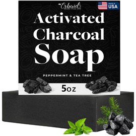 Charcoal Soap – Natural Activated Charcoal Black Soap Bar – Exfoliating Face & Body Wash for Dry, Sensitive, Oily Skin – Facial Cleanser with Bentonite Clay for Acne, Blackheads, & Scars, Made in USA