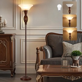 Luvkczc 70" Torchiere Floor Lamp with NightLight & Etched Glass Shade