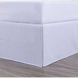 Chezmoi Collection Pleated Waffle Weave Bed Skirt, Tailored Dust Ruffle Easy Fit 16-Inch Drop, Machine Washable (California King - 16" Drop, White)