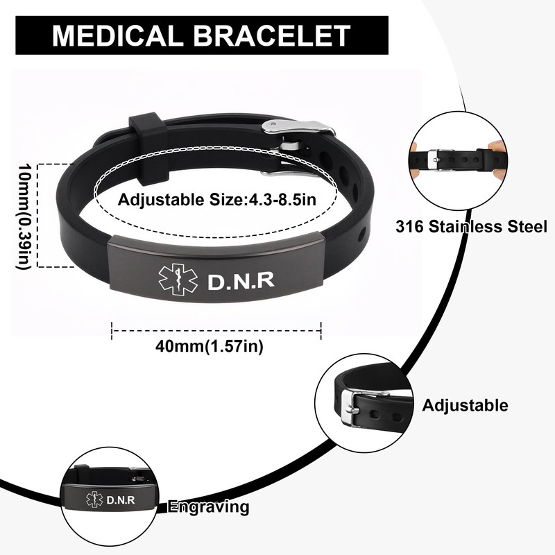 Medical Alert Bracelet for Women Men, Adjustable Medical Alert ID