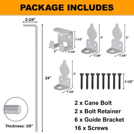 24" Cane Bolt Drop Rod for Gate, Heavy Duty Gate Latch for Wooden Fence Metal Gates, Gate Ground Stopper Hardware for Wood PVC Vinyl Metal Gates, 2 Pack Silver