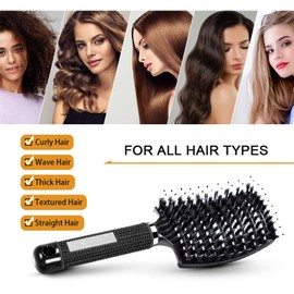 Pop Magic Detangling Hair Brush, Detangle Hair Brush for Women and Kids, Boar Bristle Hair Brush, Paddle Hair Brush Detangler for Blow Drying, Wet Hair, Long, Thick, Curly (Blue)