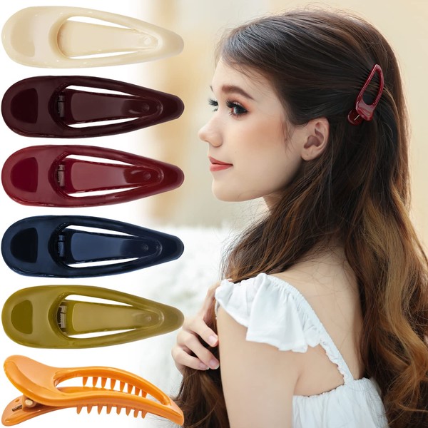 RC ROCHE ORNAMENT 6 Pcs Womens Classic Side Slide Jaw Flat No Slip Opening Eyelet Inner Teeth Alligator Hair Clip Barrette Beauty Accessory Premium Plastic Clamp Clips, Small Classic Multicolor