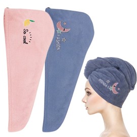 Pack of 2 Hair Turban, Microfibre Towel Hair Towel Quick Drying Hair Towel Women's Hair Towel Turban Towel Pink with Button Turban Towel Dry Hair Cap for Long Hair Children