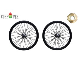CDHPOWER CDH 20" Bike Rims Set Double Wall Alum Alloy 12G 48 Spokes Wheel Set & Flywheel