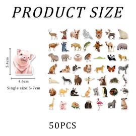 NXPWRC 50 Pieces Of Zoo Series Stickers With Bright Colors, Realistic Animal Patterns, Waterproof Material, Suitable For Diy Decoration, Easy To Apply And Remove.