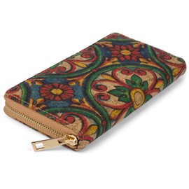 styleBREAKER 02040138 Women's Cork Purse with Colourful Pattern Print in Ethnic Look, Zip, Rot-grün-blau-gelb